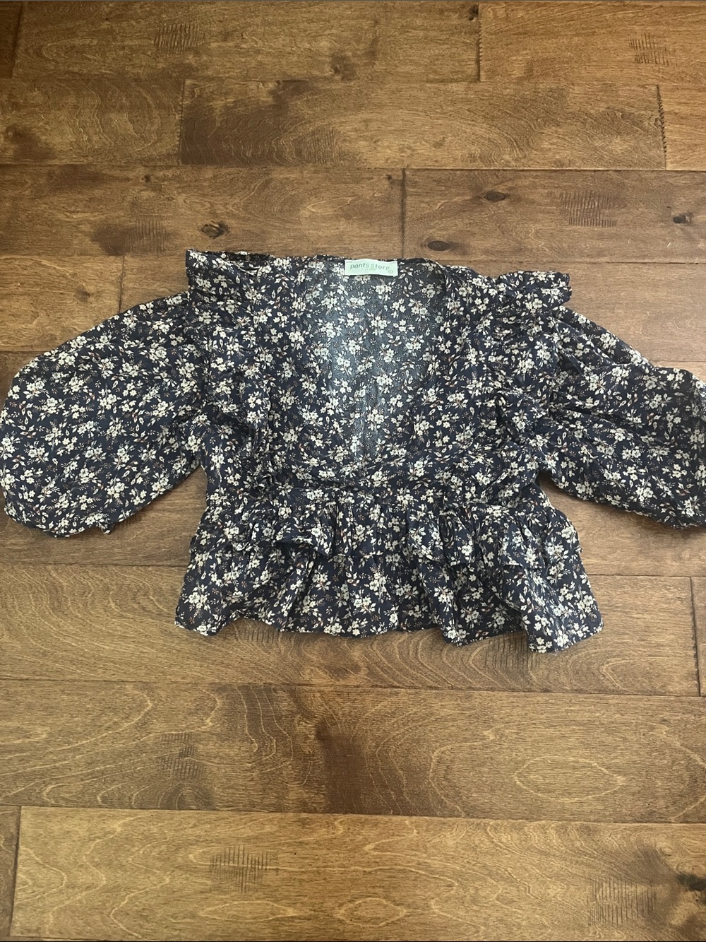 Navy Floral Ruffle Peplum Blouse